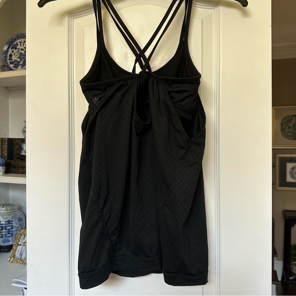 ATHLETA black double strap cross cross tank with built in bra